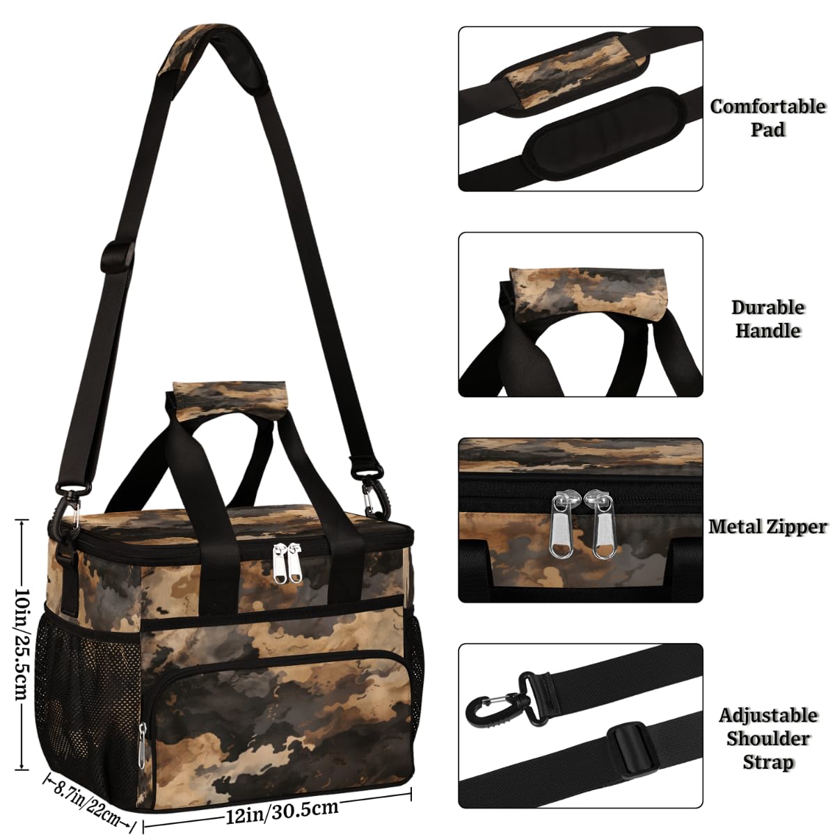 Military Texture Insulated Picnic Backpack Lunch Box for Women Men Picnic Basket Tote Lunch Bag Picnic Bag Portable Lunch Bags for Picnic, Beach, Work, Trip,Office, Camp Brown Camouflage