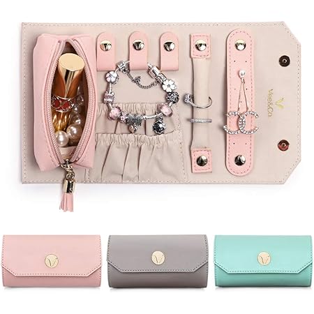 Amazon Vee アクセサリーケース 携帯用 ジュエリーボックス アクセサリー 収納 ジュエリーポーチ ピアス 収納 ネックレス 指輪置き 腕時計 小銭入れ 贈り物 上品 ピンク ジュエリー収納 オンライン通販