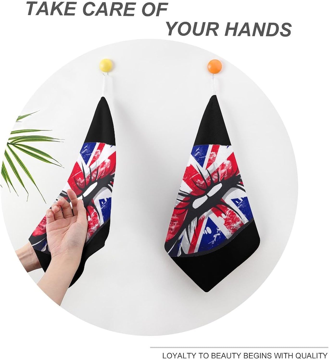 Great Britain England Lips Hand Towels for Bathroom Kitchen Towels Small Towel Handkerchiefs with Hanging Loop 4PCS
