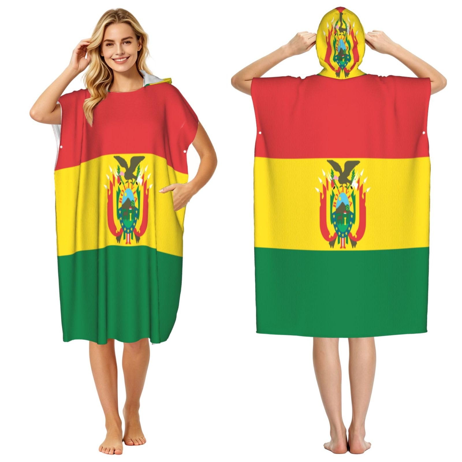 KLGRTJHK Flag Of Bolivia Adult Hooded Beach Poncho Towel 43"X35"
