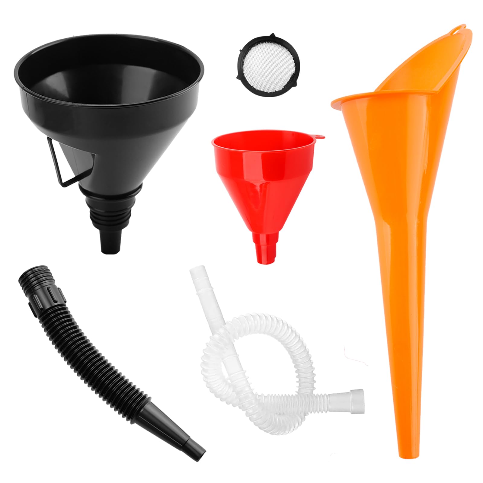 3Pcs Flexible Plastic Funnel Set,Wide Mouth Fuel Funnels,Flexible Right Angle Funnels with Detachable Spout and Filter,Long Mouth Funnel for Car, Motorcycle & Kitchen Gasoline Petrol Engine
