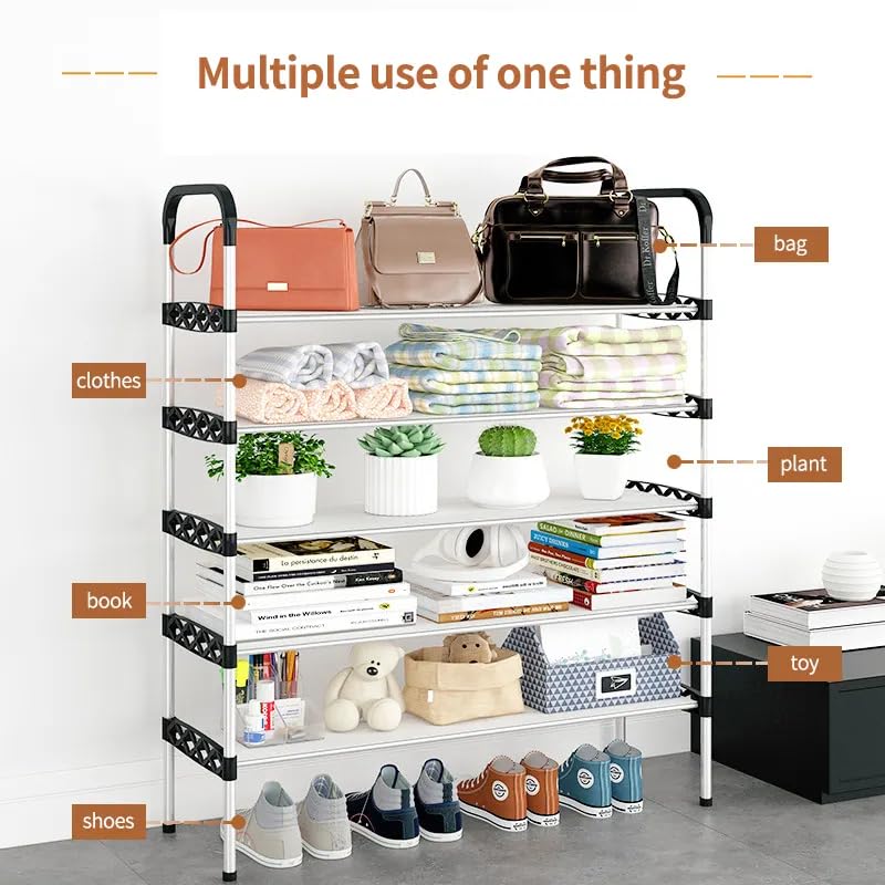 Image of 5 -Tier Shoe Rack for Closet, Entryway, or Bedroom - Large Capacity Tall Shoe Organizer Storage Shelf Holds 35 + Pairs Space Saving Freestanding Metal Shoe Stand with Steel Pipes & Plastic Connectors,