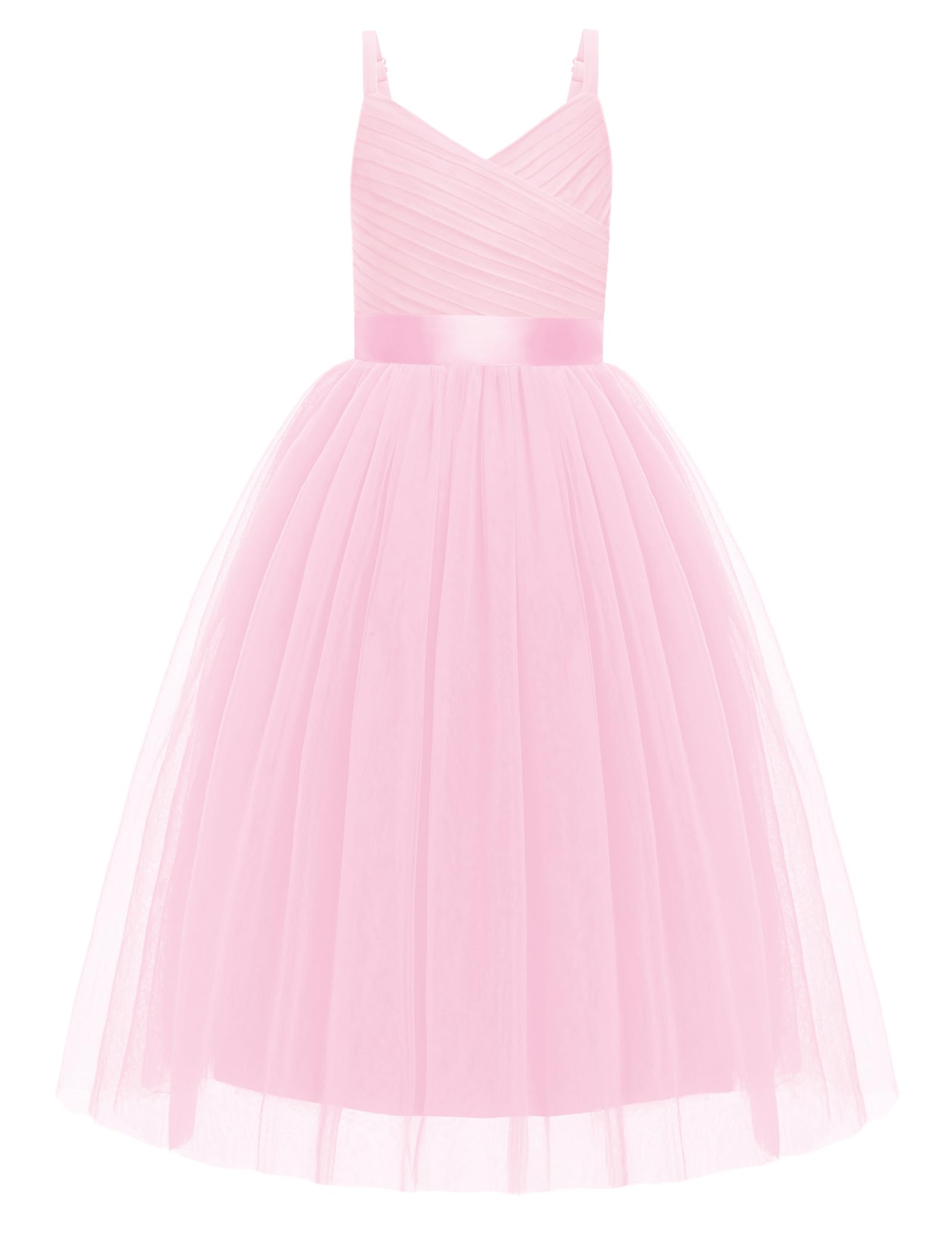 Arshiner Flower Girl Dress Spaghetti Strap Tulle Long Formal Wedding Pageant Party Fancy Princess Ball Gown Dresses — view 13