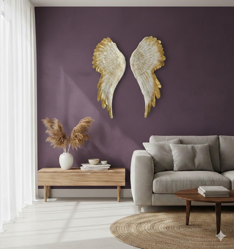 Wood Dart Wall Decor Angel Wings (White and Golden)