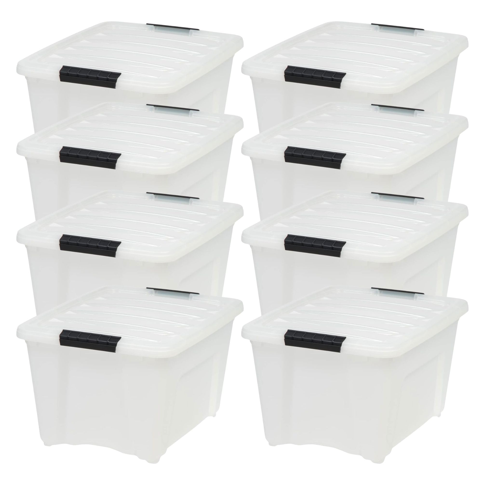 IRIS USA 8 Pack Stackable Storage Bin, 32 Quart Plastic Container Totes with Latching Lids for Home and Office Organization, Pearl