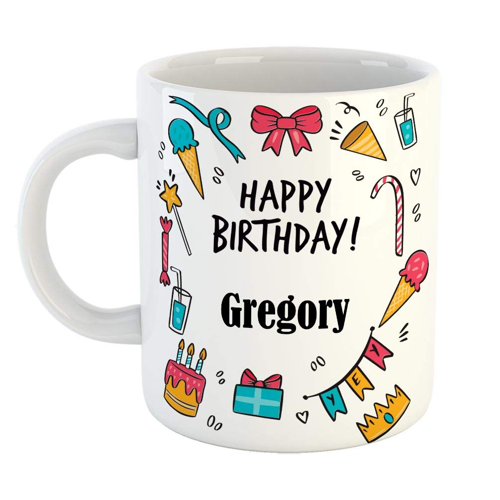 FurnishFantasyFurnishFantasy Ceramic Coffee Mug - Best Gift for Happy Birthday Mug , Color - White, Name - Gregory