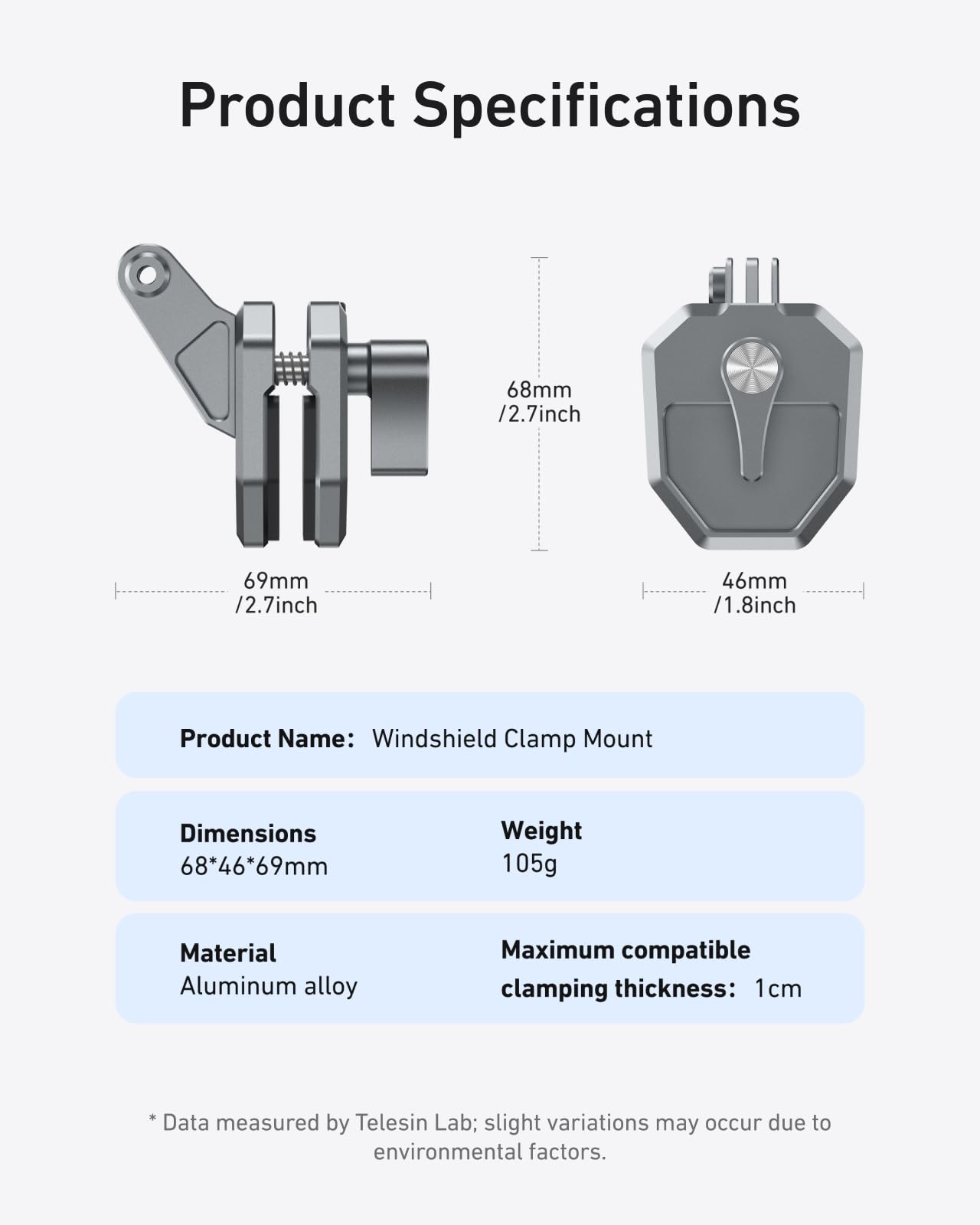 Supporto a clip per parabrezza moto, morsetto per parabrezza per DJI Osmo Action 6/Osmo Nano/Osmo 360/Action 5 4, Hero 13 12 11 10 9 8, compatibile con Insta 360 X5 X4 Action Cam