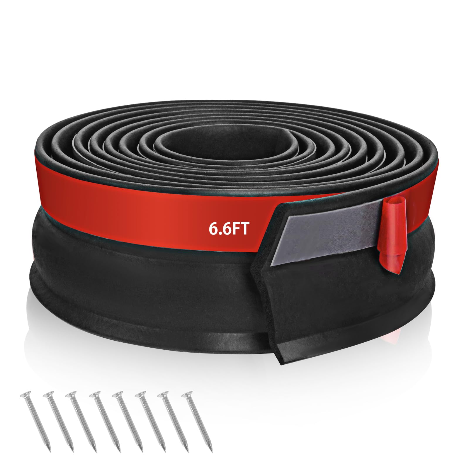 DBHXXMB-HH Universal Garage Door Seals 6.6FT Self-Adhesion Garage Door Threshold Seal Rubber Garage Door Bottom Seal Replacement, with Nails