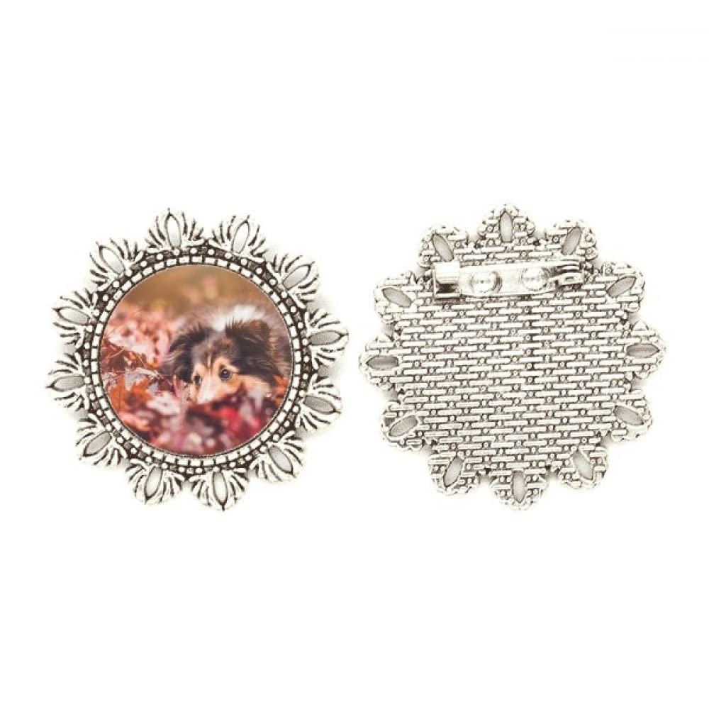 Broche de perro de plata con motivo de flor y gancho para el pecho talla M 4