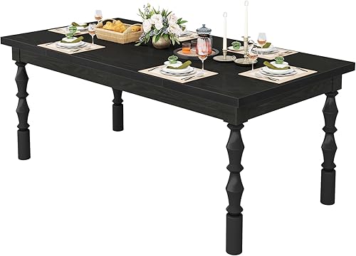 Miniatura 9 de Tribesigns Mesa de comedor de madera negra para 4 a 6 personas, mesa de cocina rectangular grande de 62 pulgadas, mesa de comedor moderna, muebles