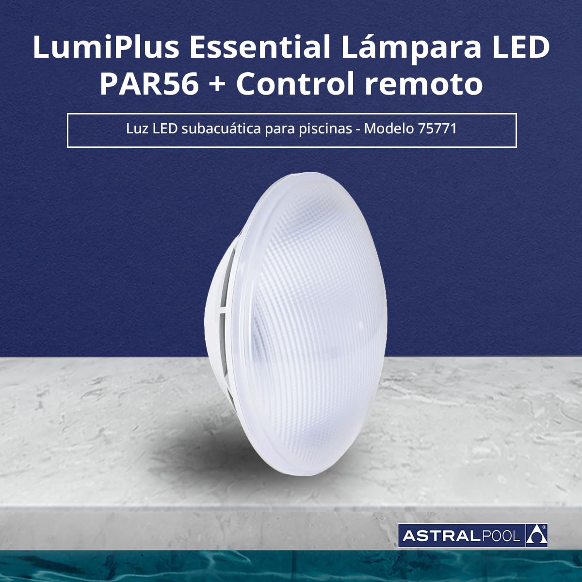 Astralpool Lámpara LED - PAR56 RGB RC1100 + RC Multicolor - Sumergible - Piscinas - 12 Colores, 8 secuencias, 8 velocidades - Incluye Control Remoto