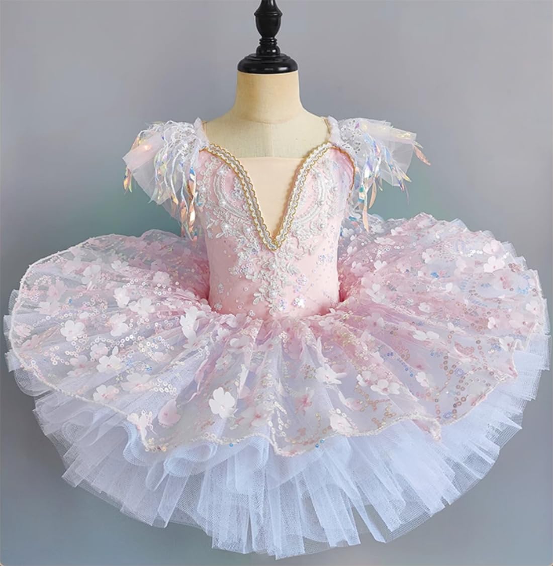 Dziewczęca Sukienka Tutu Z Frędzlami Strój do Tańca dla Baletnicy Strój Konkursowy Baletu Jezioro Łabędzie Strój do Tańca Pokazowego Strój do Ćwiczeń Tanecznych (A12080)