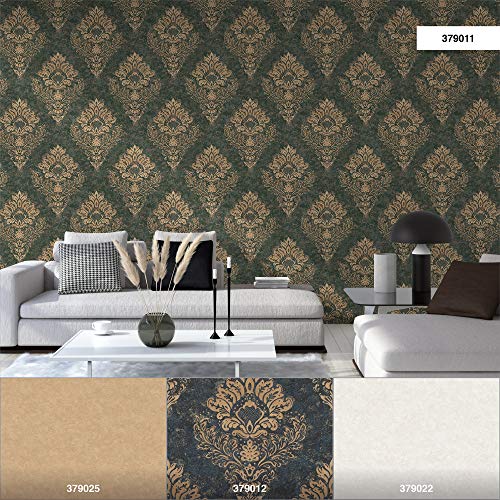 A.S. Création Livingwalls Metropolitan Stories 2 Vliestapete mit Ornamenten 0,53 x 10,05 m – Grün, Gold – elegante Barocktapete Made in Germany – 379011