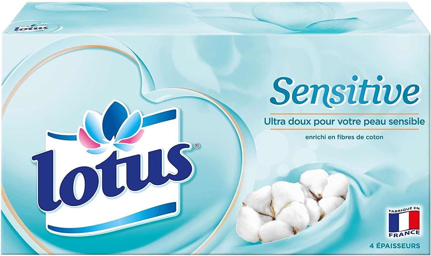 Lotus Sensitive – 640 Mouchoirs 4 épaisseurs pour un confort absolu – Blancs, doux et résistants – Fabriqués en France – Lot de 8 boîtes de 80