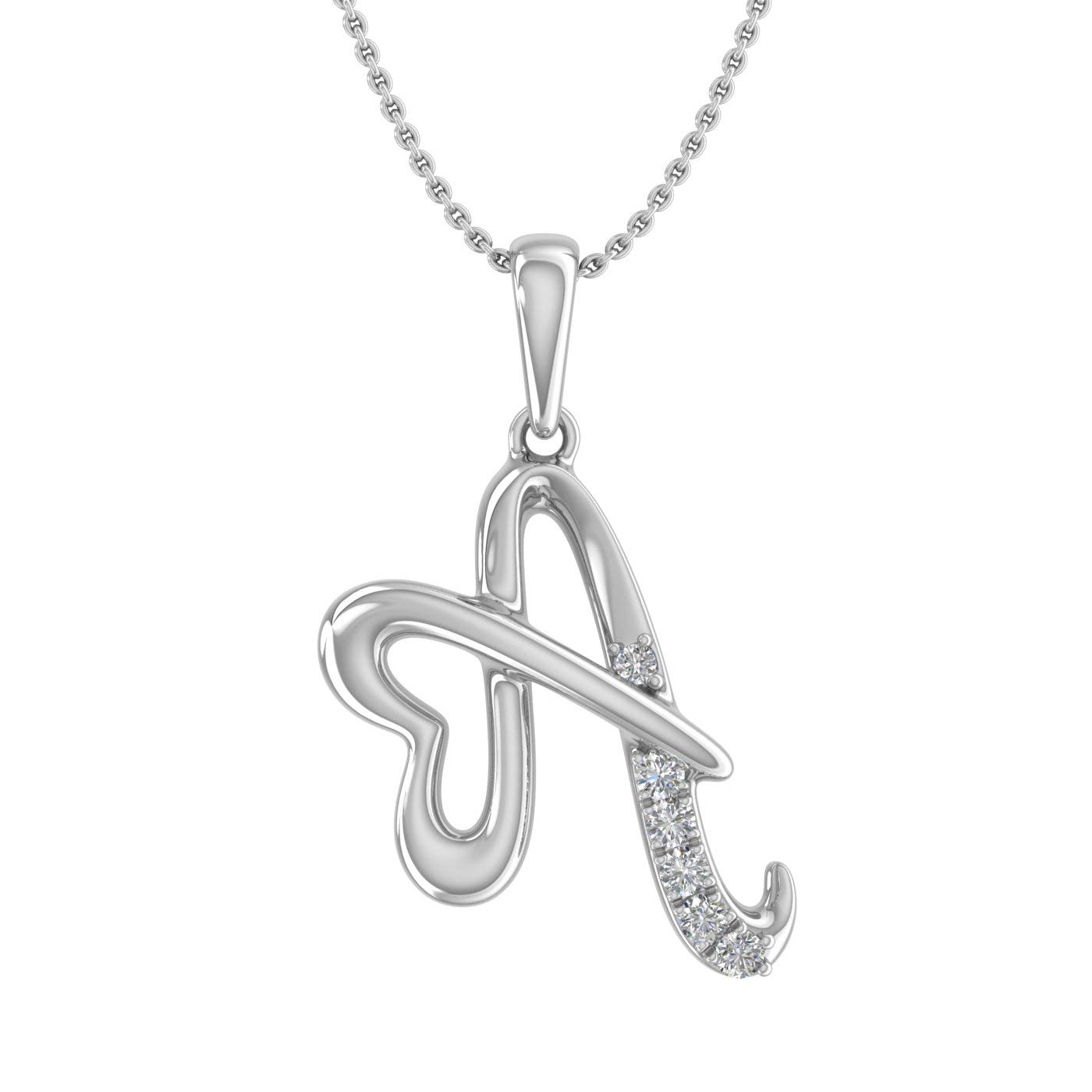 0.05 ctw Diamond Heart Initial A Letter Pendant Necklace in 14K White Gold (with Silver Chain) (I1-I2 Clarity) Valentines Day Gift for her