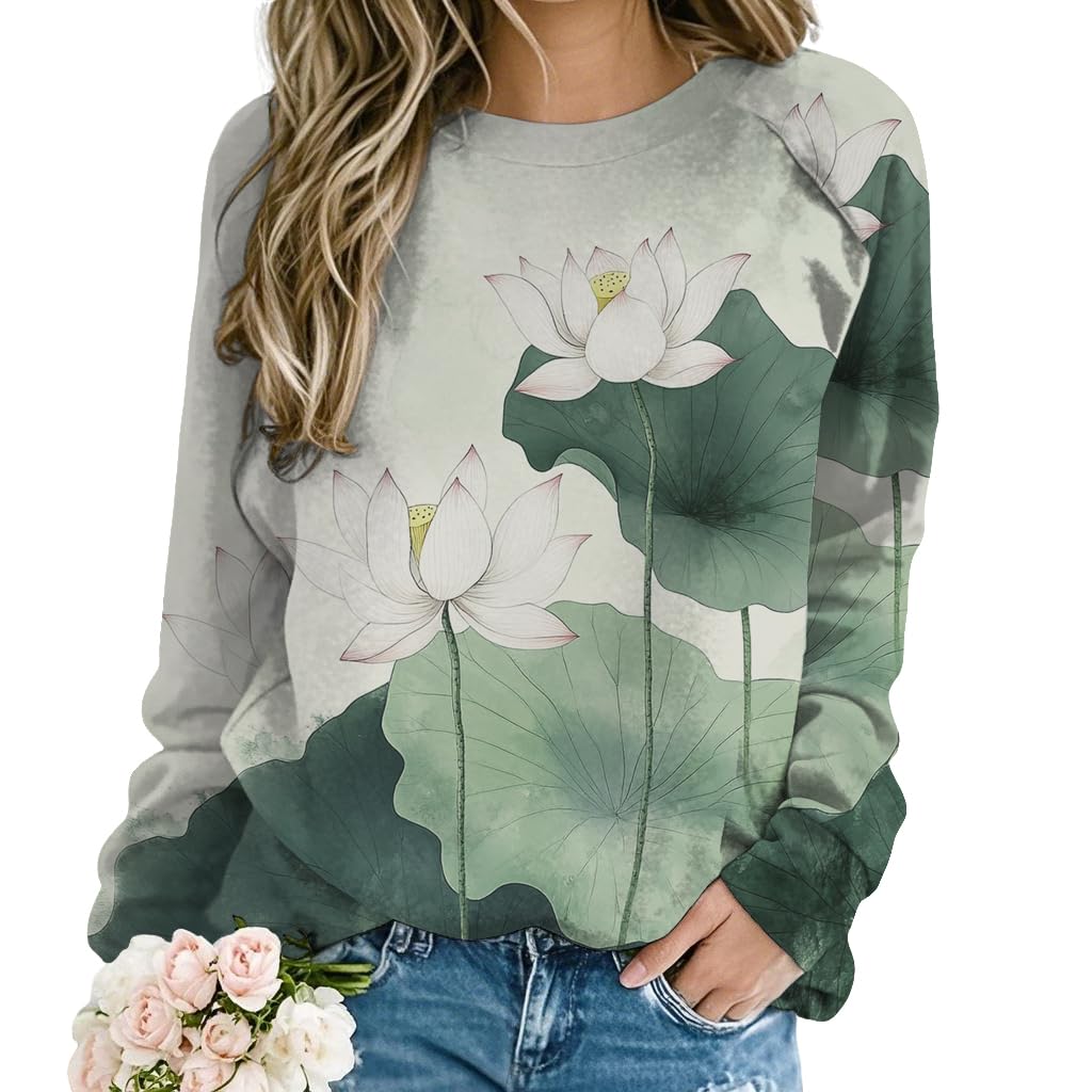 ZOCANIA Floral Sweatshirts for Women Crewneck Long Sleeve Top Womens Printed Sweatshirt Loose Fit Tunics Casual Pullover