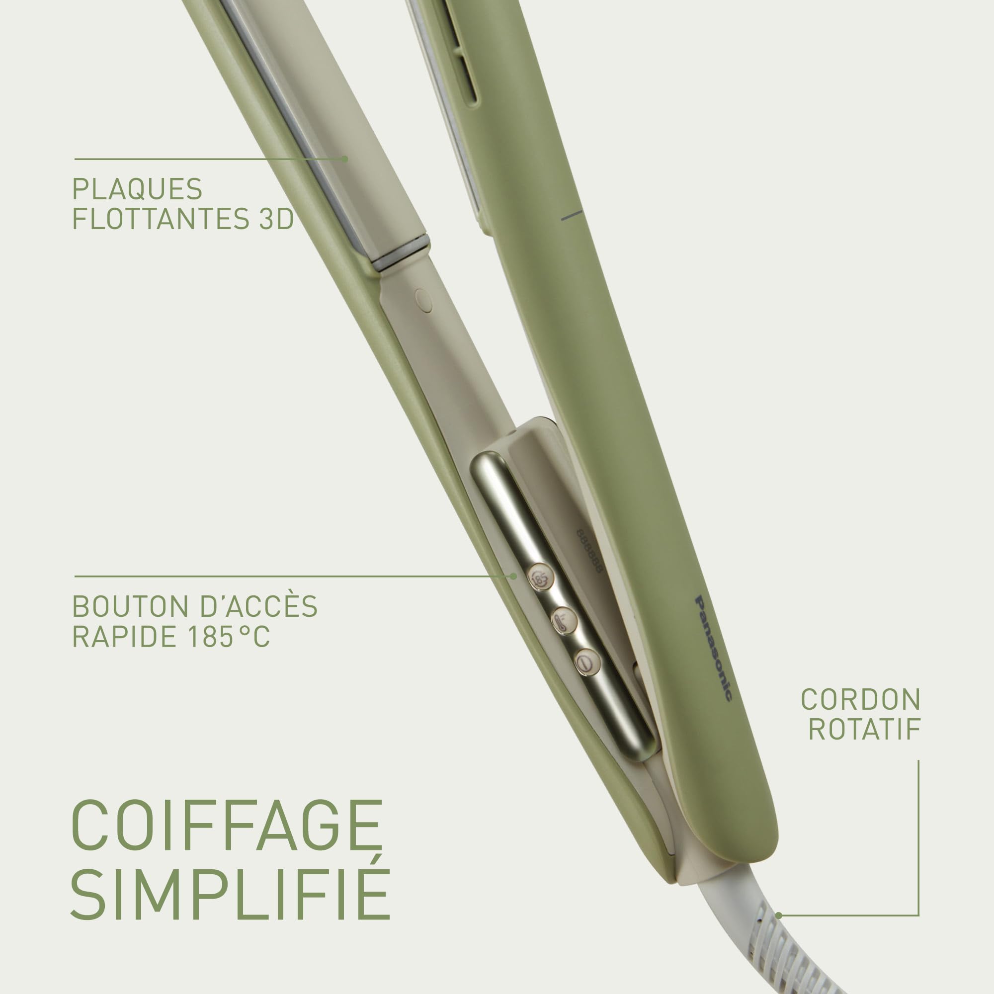 Panasonic EH-HV31-G503 Styler Capillaire Ionique 2-en-1, Lisseur et Boucleur, 5 Températures jusqu'à 210°C, Plaques 3D, Verrouillage Voyage, Tension Auto, Vert Matcha