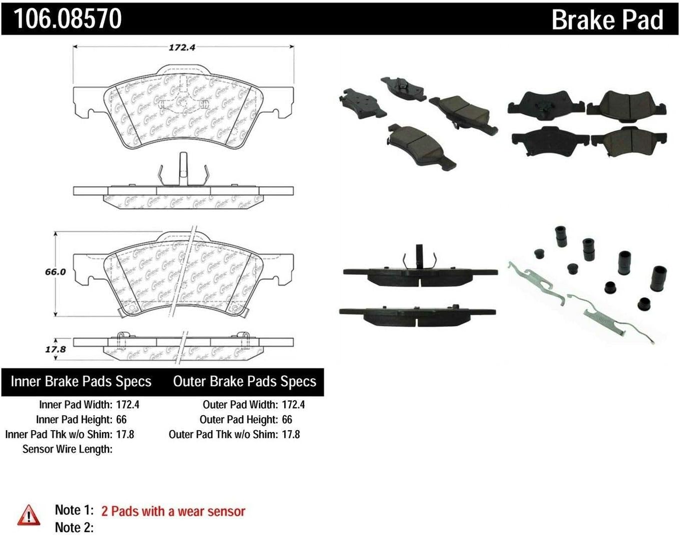 Centric 106.08570 POSI-QUIET XT Automotive Front Brake Pads for Select 2001-2007 Chrysler (Town&Country, Voyager), 2001-2007 Dodge (Caravan, Grand Caravan)