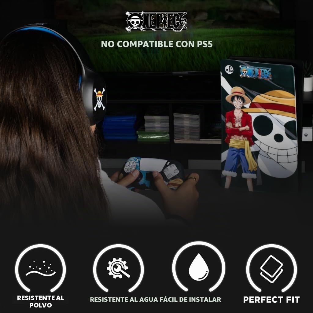 Konix One Piece - Funda Protectora para Consola PS5 Slim, Silicona, antigolpes, Resistente a los arañazos, diseño de Luffy, Color Negro
