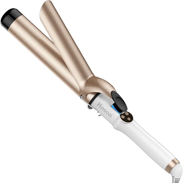 Hoson 1 1/2 pouce de fer de curling Grande barre, 1.5 Long Barrel Curling Wand Dual Voltage, Céramique Tourmaline Revêtement avec LCD Affichage, Gants Inclure