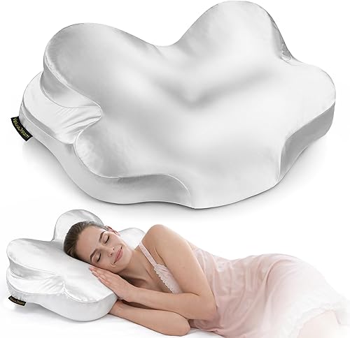 Almohada de belleza con 2 fundas de almohada, almohada facial de espuma viscoelástica antiarrugas para dormir de espalda, de lado y boca abajo,