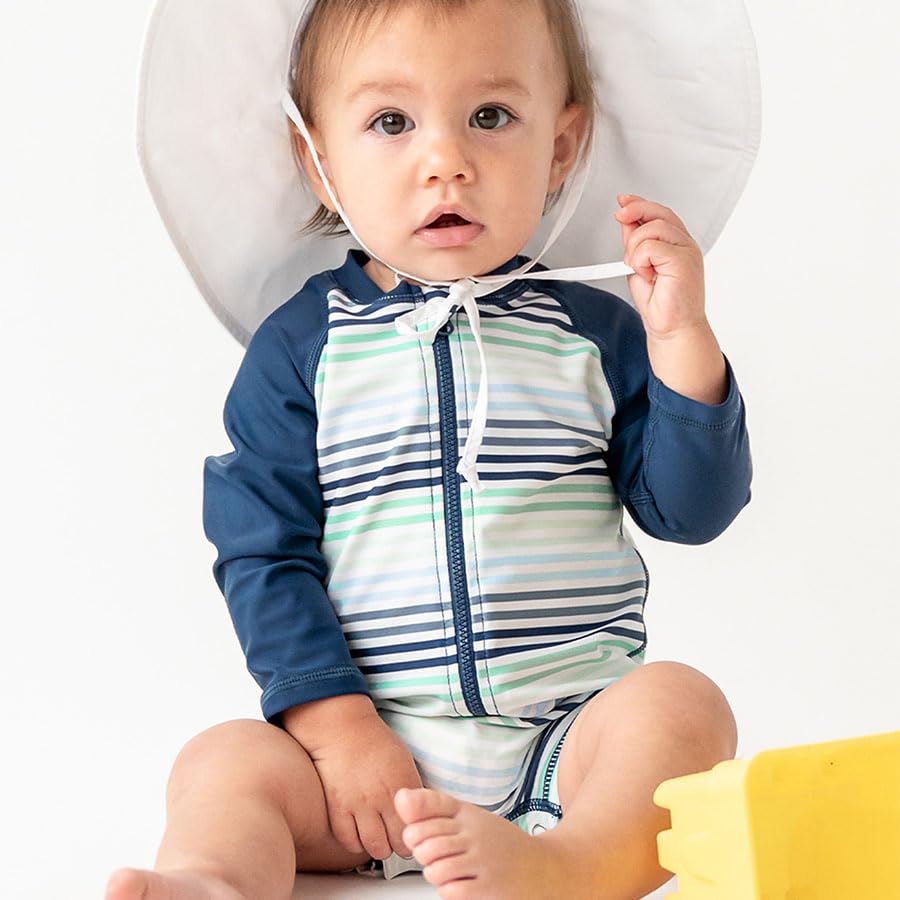 Image of RUGGEDBUTTS Baby /Toddler Boy Swimsuit, One Piece Zipper Rash Guard Sunsuit with UPF 50+ Sun Protection