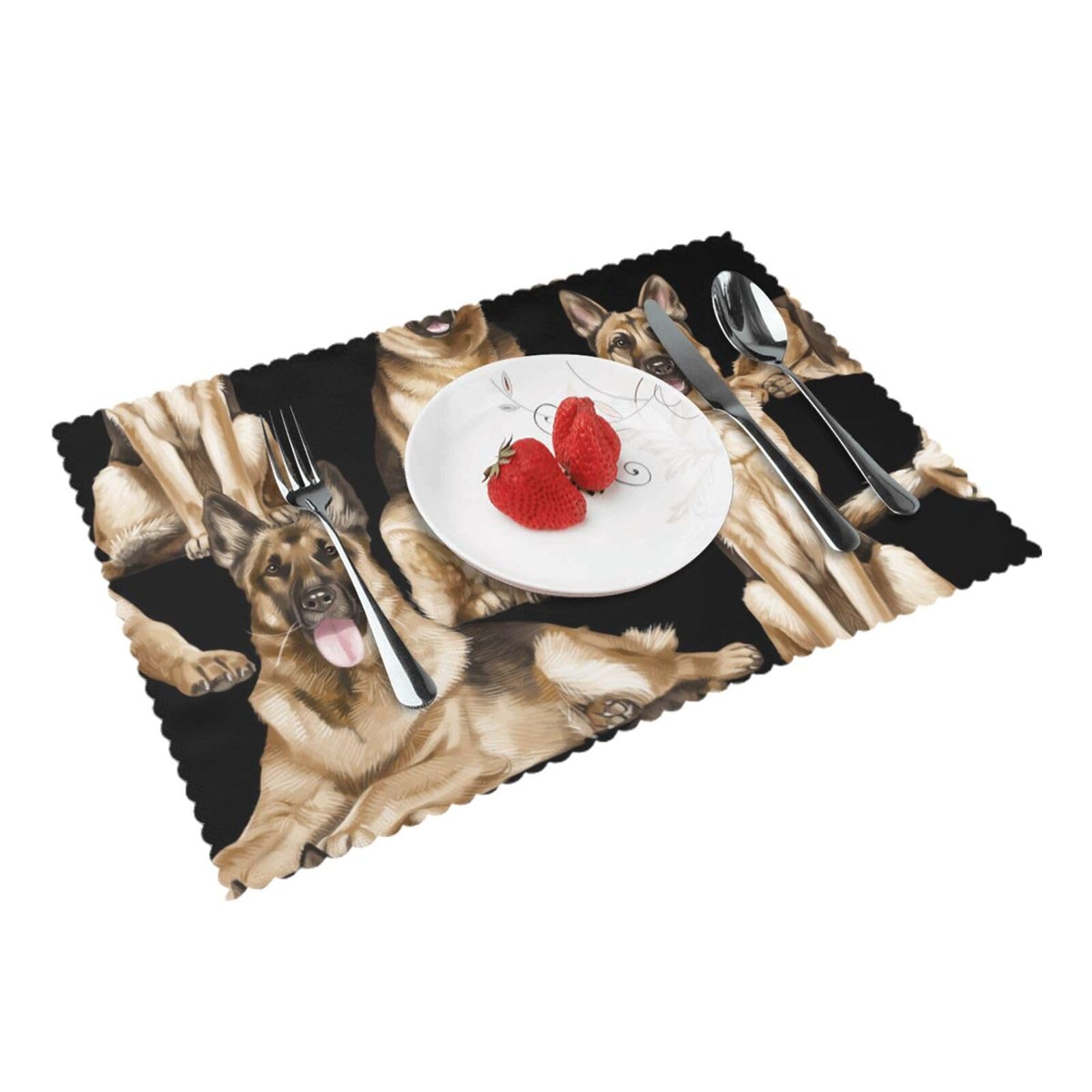 Bnvsadc German Shepherd 4 Pcs Heat Resistant Placemat 45X30 Cm, Printed Non-Slip Place Mats For Kitchen Dining Table Indoor Outdoor