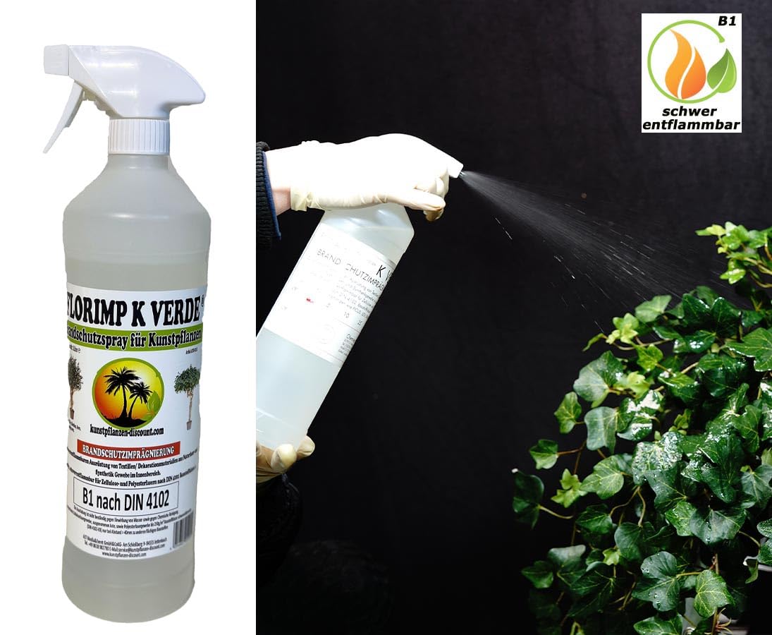 kunstpflanzen-discount.com B1 Brandschutzspray 1 Liter nach DIN 4102 Teil 1  - Brandschutzimprgnierung schwer entflammbar fr Textilien : Amazon.de:  Drogerie & Krperpflege