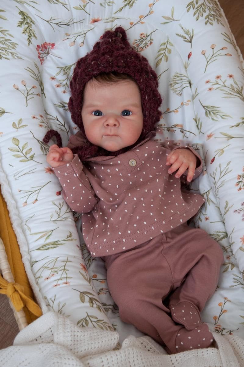 Anano Gewicht Reborn Baby Vollsilikon Lebensecht Mädchen 45 cm Reborn Baby Puppe Realistische Babypuppe Sammlerpuppe Mit Lebensechten Details & Vollständigem Zubehör (Lila Hemd+Hose)