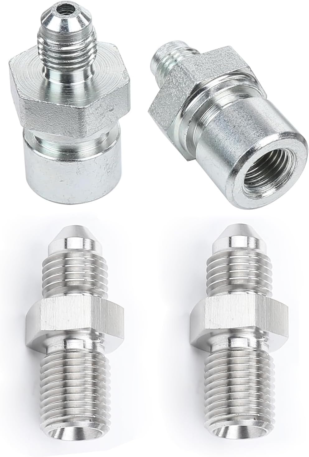 AC PERFORMANCE 2PCS -3 AN to 3/16" Inverted Flare Brake Line Fitting Adapter and 2PCS Stainless Steel Male M10 x 1.0 Metric Thread to -3 AN Flare Adapter