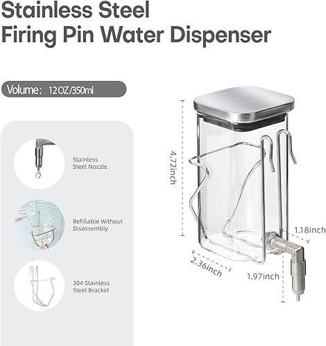 Miniatura 2 de Botella de agua para mascotas de acero inoxidable y vidrio de alta calidad, dispensador sin goteo para conejos, loros, roedores, 3 opciones de