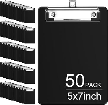 50 Pack Black Small Clipboard, Mini Clip Board | 5 x 7 Mini Size for Classroom, Students, Teacher, Nurse, Office & School Supplies
