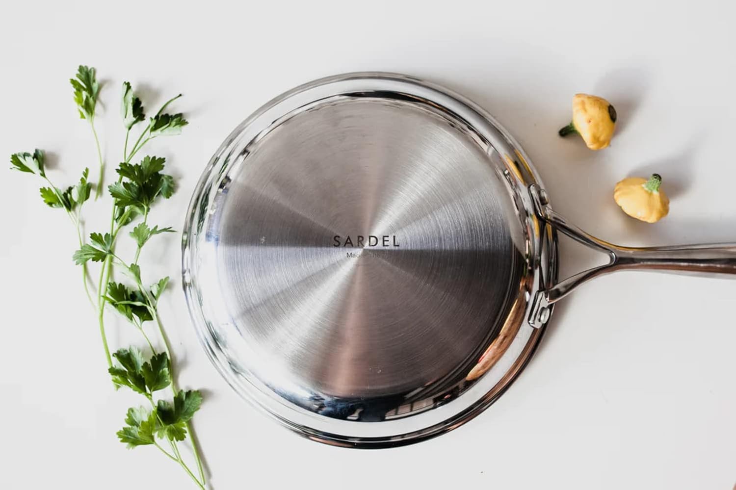 Sardel 12” Skillet - Made in Italy, Stainless Steel Frying Pan, Non Stick, Lightweight, Sturdy Heat Resistant Handle, Induction Compatible & Oven Safe