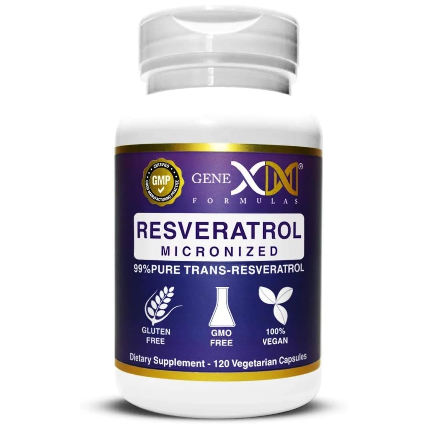 Genex Formulas 99% Pure Trans Resveratrol 1000mg Dose Supplement, 120 Caps