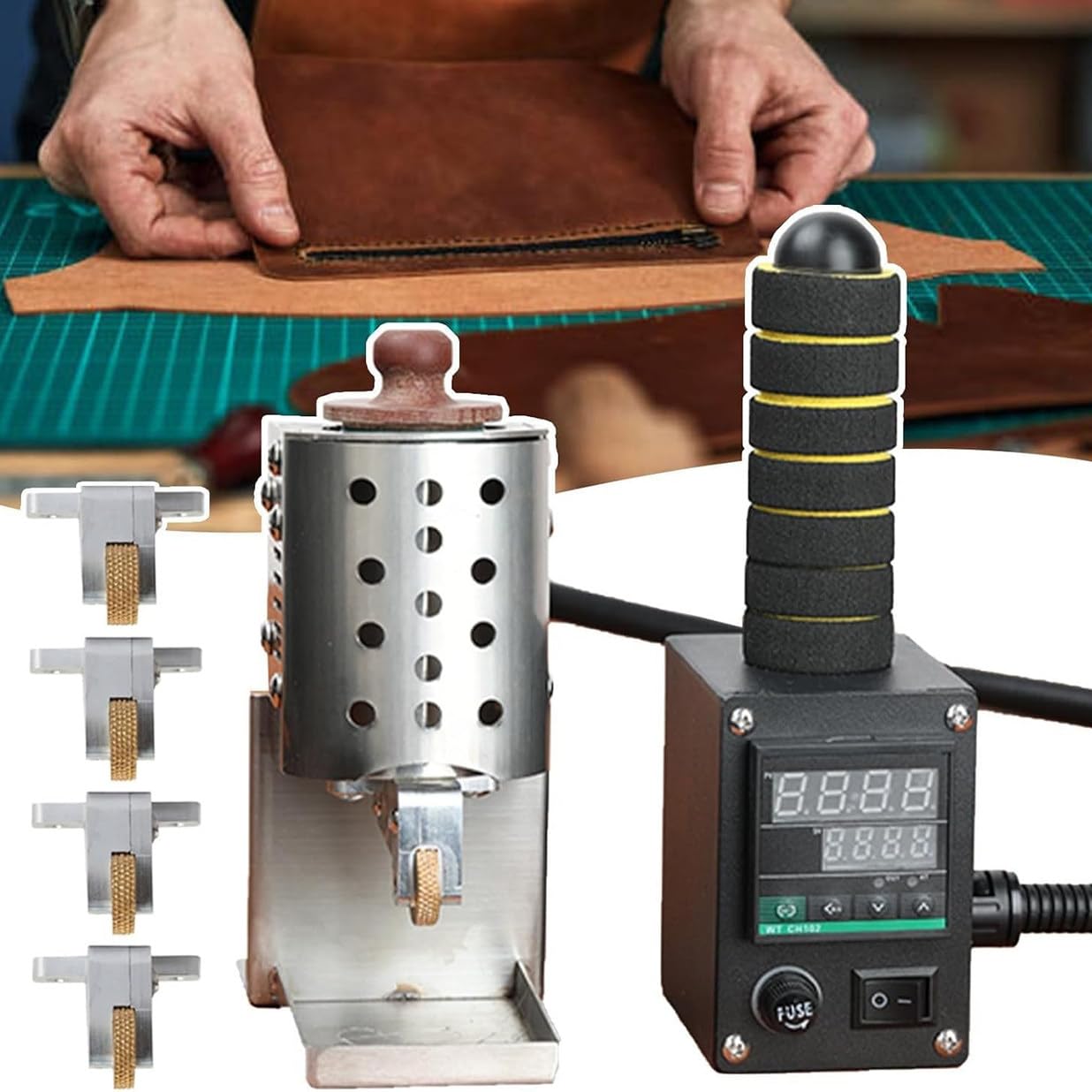 Handheld Hot Melt Glue Gun, Commercial Electric Adhesive Dispenser with Temperature Controllable 50-220?, with 4 Different Sized Glue Rollers,50ml