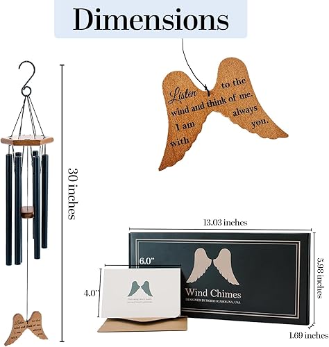 Miniatura 4 de Campanillas de viento conmemorativas para la pérdida de un ser querido, campanillas de viento de ala de ángel de 30 pulgadas, regalos de condolencia