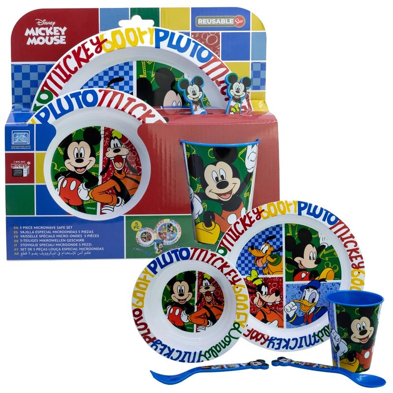 5PCs Mickey Mouse Kids Tableware Set - Reusable PP Plate, Bowl, Cup, Fork and Spoon for Children, Microwave and Dishwasher Safe Dinnerware Set for Mealtimes 4+ Years — image 1