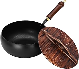 Cast Iron Pan with Lid, Nonstick & Uncoated Cooker, Hand-Forged Japanese Iron Pan for Healthy Cooking, Thick Irons Pot for Most Stovetops (Hammer,24cm)