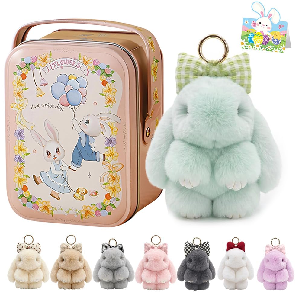 Bunny Lulu Keychain With Tin Box, Bunny Keychain Charm Bao Rabbit Pompom For Bags, Easter Girls Women Gift — view 27