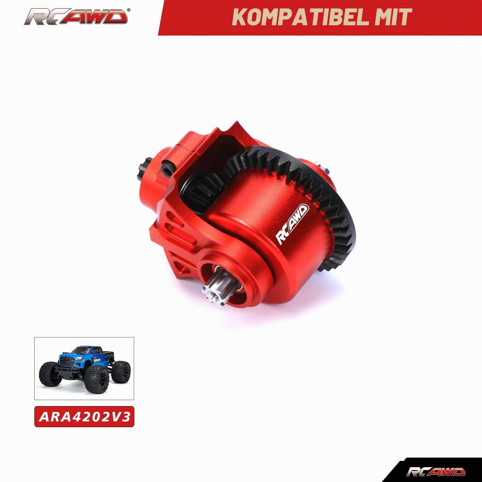 RCAWD arrma Differential Set 37T 13T Vergrößerte Spiralzähne für ARRMA Big Rock, Granit, Senton, Vorteks, Typhon, Infrktion, Vendetta 3S & Kraton Outcast 4S V2 Upgrade Part (rot)