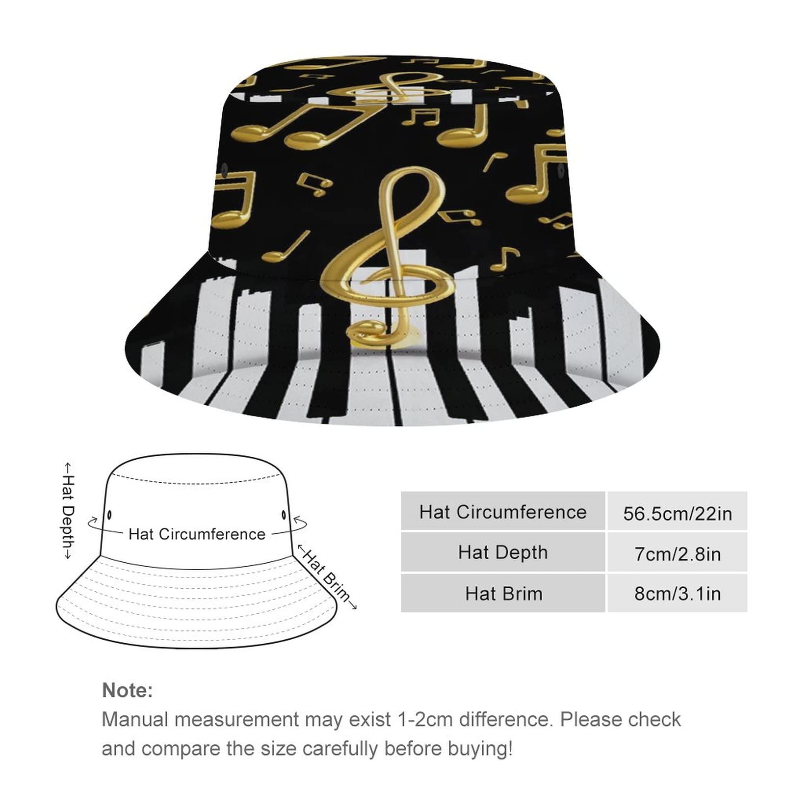 Abstract Music Black White Piano Fisherman's Hat, Bucket Hat Unisex Casual Beach Sun Caps Travel Hat.