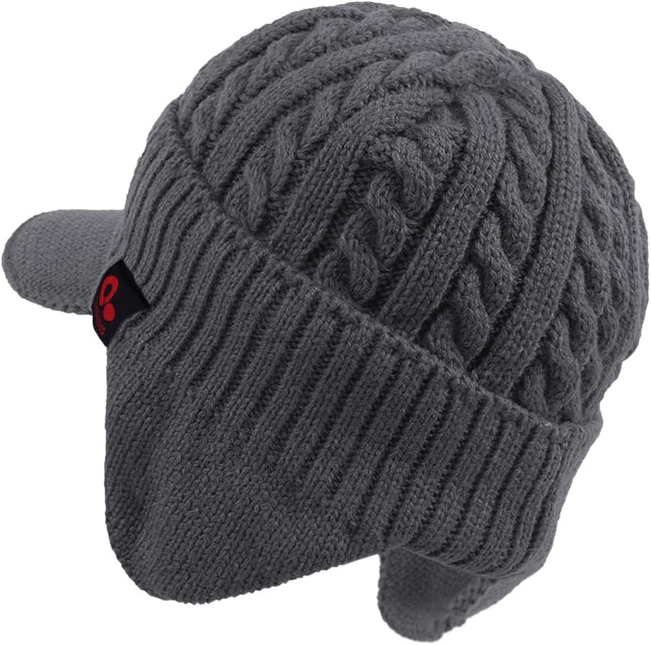 Original One Winter Ear Flap Visor Beanie Lining Hat with Billed Knit Brimmed Cap - Image 3