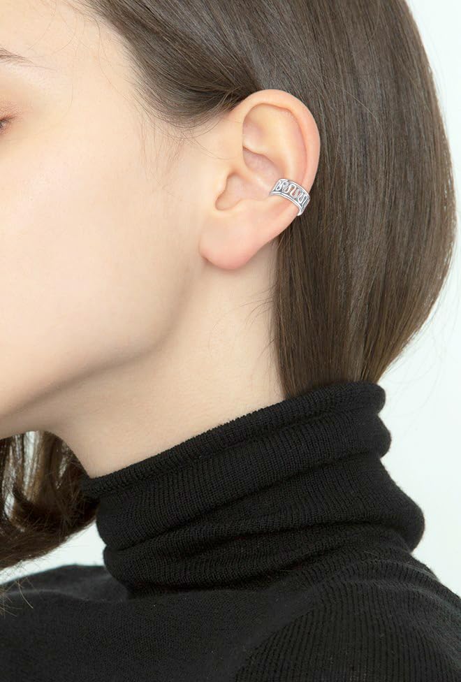 JFORYOU Stainless Steel Ear Cuff Fake Helix Cartilage Clip On Wrap Earrings Fake Lip Ring Non-Piercing Adjustable Men Women