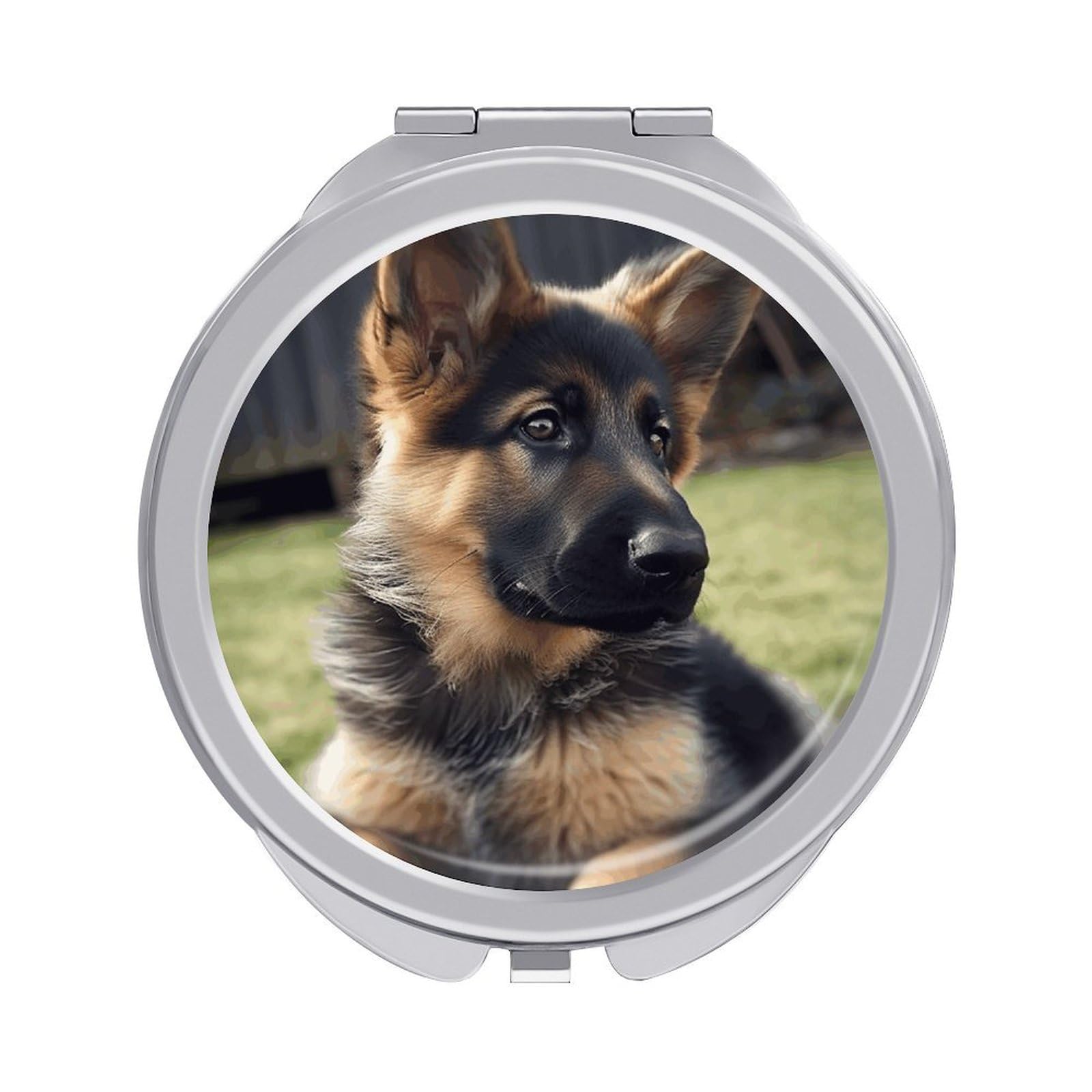 VstaDank German Shepherd Puppy Travel Makeup Mirrors Exquisite Double-Sided 2X/1X Magnifying Folding Pocket Mirror Portable Round Handheld Mirror Mini Compact Mirrors for Outdoor Home