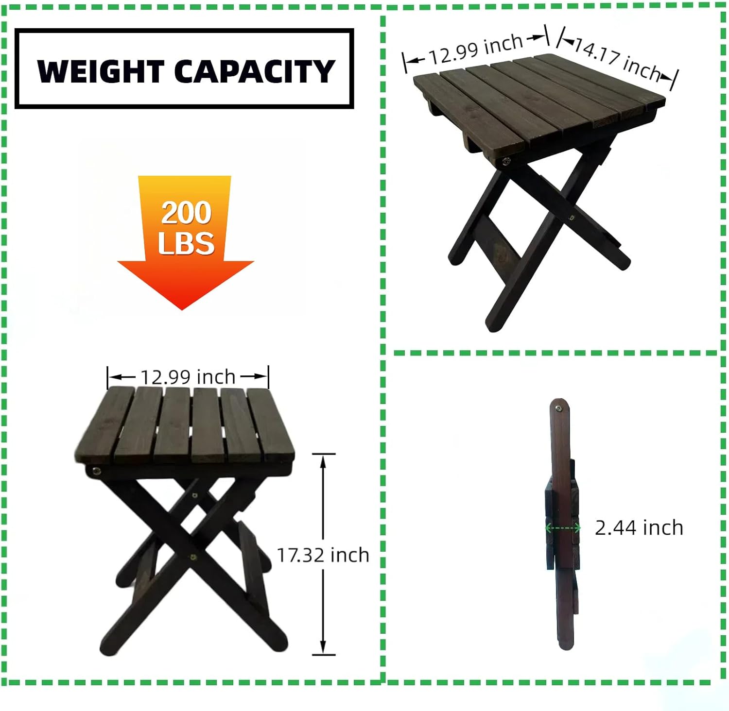 Outdoor Side Table, No Assembly Folding Wooden End Table for Outside or Indoor, Small Patio Tables for Camping, Pool, Bathroom, Backyard and Porch