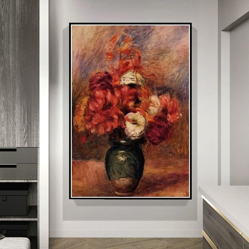 Miniatura 2 de Pintura por números para adultos, kits de flores en un jarrón verde, pintura de dahlilas y asters, por Auguste Renoir Kit de pintura por números