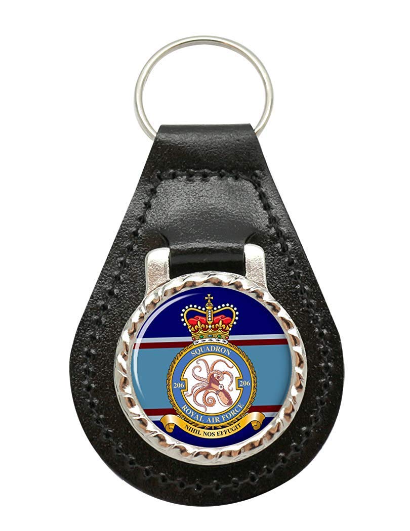 Giftshop Uk Unisex Black Leather And Silver Metal 206 Squadron, Raf Leather Key Fob