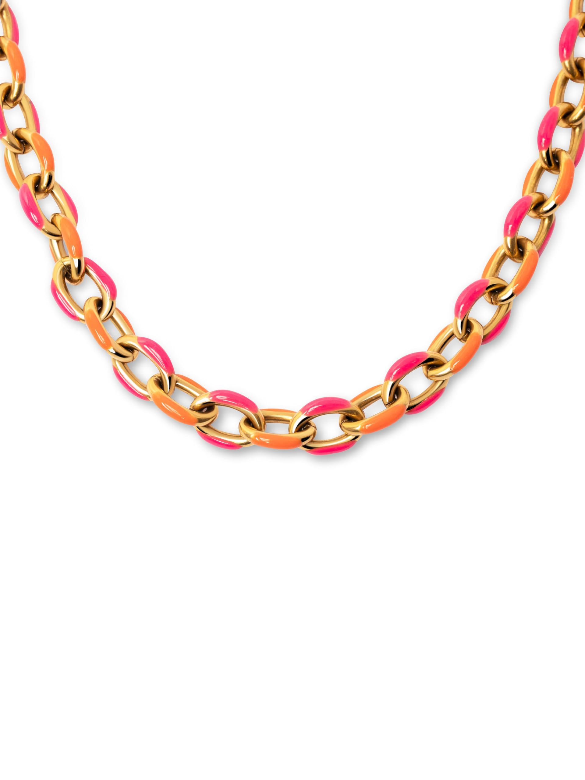 SINGULARU Collar Link - Cadena en Acero o Acero Bañado en Oro con Detalles Enamel - Largo de 40 cm + 5 cm de Alargador - Joyas para Mujer - Varios Acabados