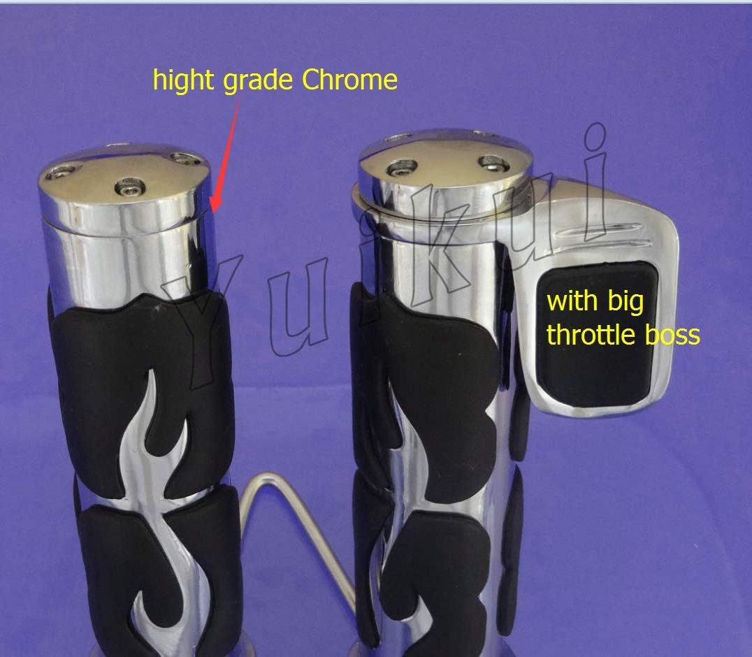 Motorcycle Black Rubber Chrome aluminium hand grips Fire Flame Grips Handlebar Bars Grips With Boss Throttle Compatible with HONDA VF 750 MAGNA All years
