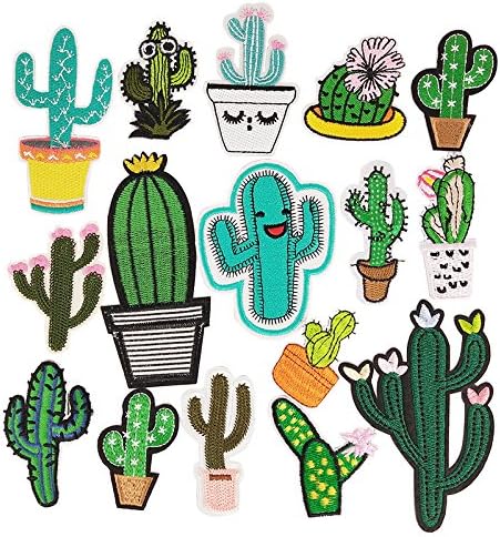15pcs Kid Embroidered Patches Cactus Sew On/Iron On Patch Applique Clothes Dress Plant Hat Jeans Sewing Flowers Applique DIY Accessory (Cactus)